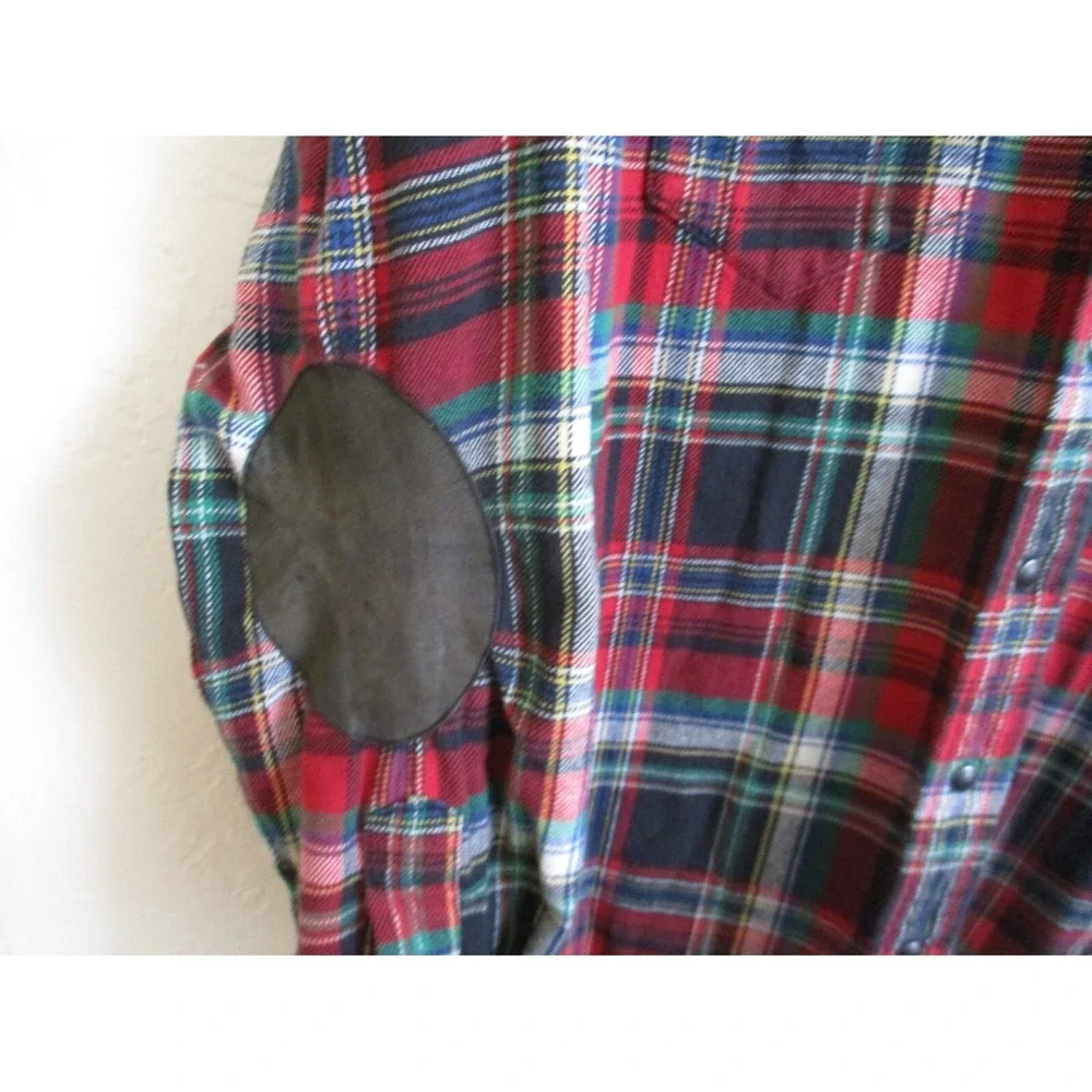 Polo Ralph Lauren Western Flannel Shirt Mens Medium Red Tartan Plaid Elbow Patch